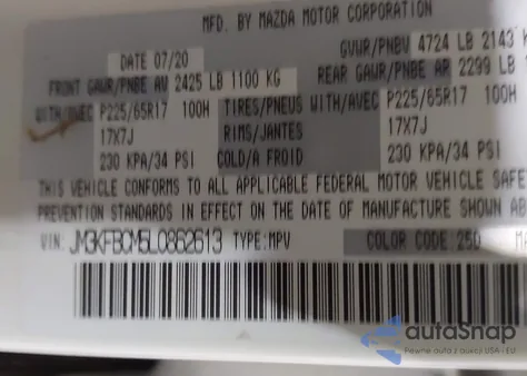 2020 Mazda Cx-5 Touring z USA, uszkodzony, nr VIN JM3KFBCM5L0862613